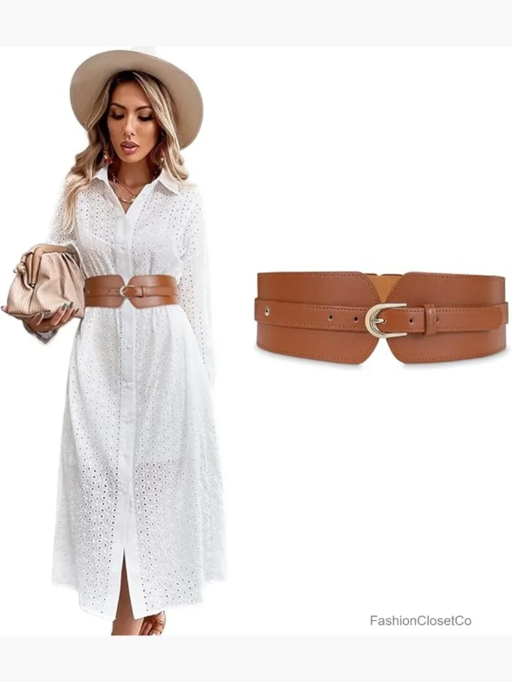 Wide Elastic Waist Belt for Dresses Stretch Cinch Faux Leather